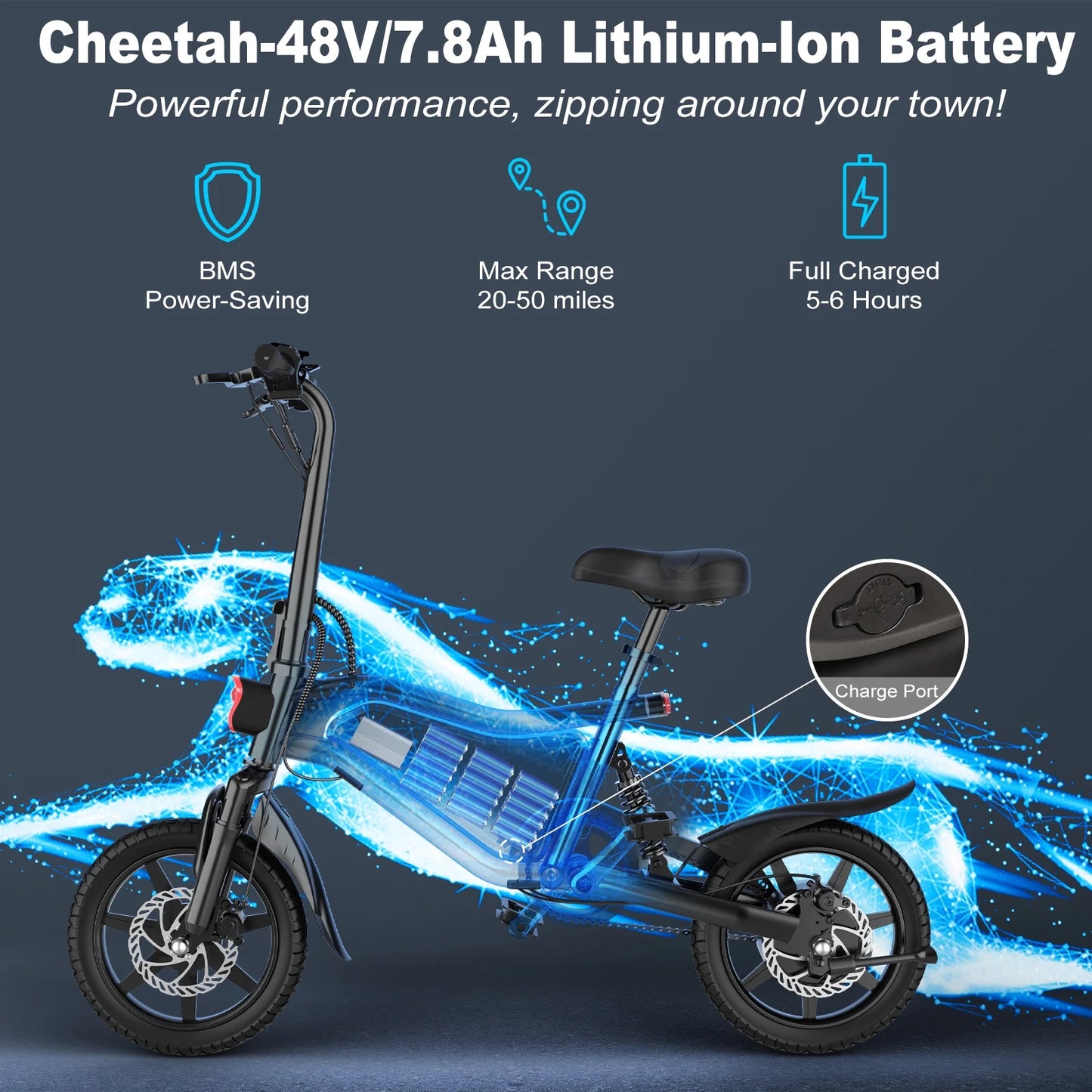 Peak 500W Electric Bike for Adults, Foldable Electric Bikes with 48V 374Wh Battery, 14" Electric Bicycle for Men Women, LCD Digital Display, Cruise Control Ebikes, Dual Suspension Fork UL2849