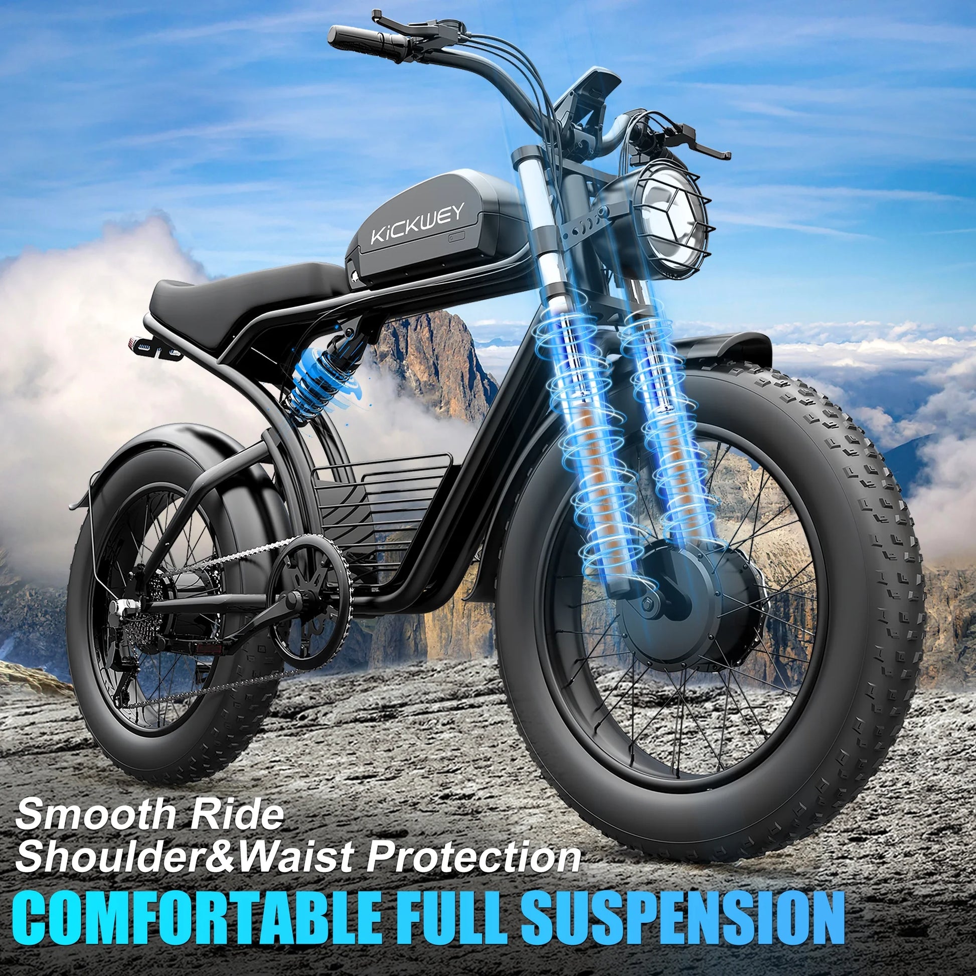 Electric Bike for Adults, 1500W/3000W 30-35MPH,48V23AH, Max 75Miles Electric Motorcycle 20" Fat Tire Dirt Bike, Shamano 7-Speed E-Bike Dual Shock Absorber,Ul2849